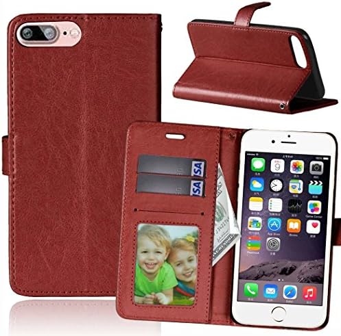 Yxim Simple 3card Soft Flip Fold Kickstand Luxurious Classy Pure Color PU Leather Premium Slim Cover With Credit ID Card Slots Wallet Case For iPhone 7 Pus / 8 Plus (Brown)