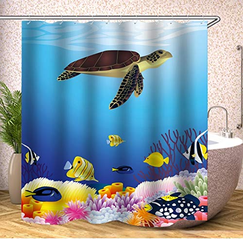 True Holiday Shower Curtain Fabric Polyester Waterproof Mildew Resistant Antibacterial Shower Curtain Liner with 12 Curtain Hooks 180cm*180cm Underwater world