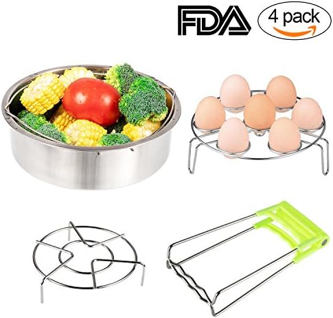 Vegetable Steamer Basket &amp; Egg Steamer for Instant Pot Accessories, Egg Steam Trivet/Basket Rack Sets for 5,6,8Qt Pressure Cooker- 100% Stainless Steel Cooking Basket, 4 PCS