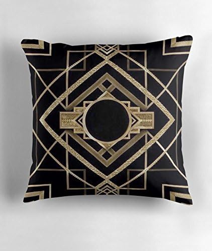 HiaoppArt deco,vintage,1920 era,The Great Gatsby,gold,black,pattern,elegant,chic,modern,trendy Square Decorative Throw Pillow Case Cushion Cover 18 X 18 Inch