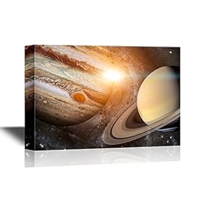 Astronomy Canvas Wall Art - Planet Saturn in Solar System - Gallery Wrap Modern Home Art | Ready to Hang - 12x18 inches