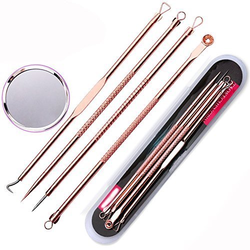 1Set(4PCS) Stainless Steel Blackhead Needle Kit Acne Extractor Tool Set Fat Granule Removal Kit With Metal Case And Mirrors for Zits Pimples Whiteheads Comedones