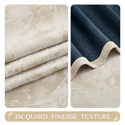 Beauoop Beige Floral Jacquard Blackout Curtains 84 Inches Long 2 Panels for Bedroom Living Room Taupe Flower Chenille Room Darkening Thermal Insulated Soundproof Grommet Window Treatments Drapes 52x84