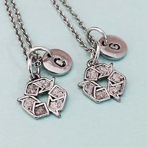 Best friend necklace, recycle symbol necklace