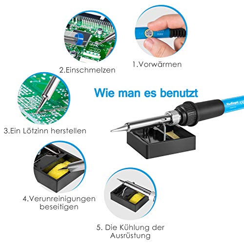 Lötkolben Set, WaxRhyed Lötkolben 60W mit Einstellbarer Temperatur, EIN/AUS-Schalter, 5 Lötspitzen, Lötkolbenständer und… – Bild 5