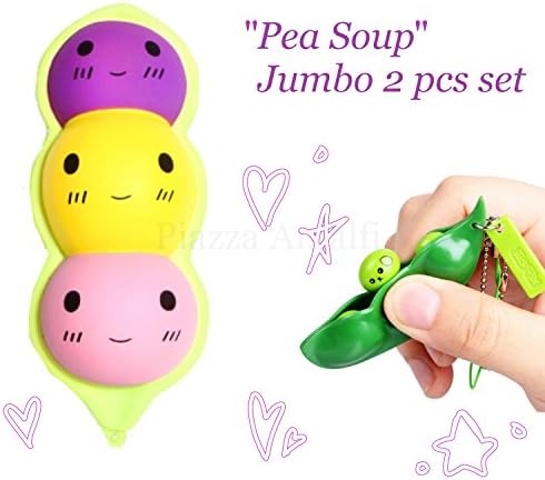 2 PC toy Jumbo Squishy, Kawaii Peas in a pod+Creative Extrusion squeezed key chain , Fidget Toys for Collection Gift, decorative props or Stress Relief, scented, slow release foam by Piazza Amalfi