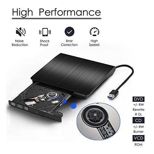 YAHEY External CD Drive, Ultra Slim USB 3.0 CD DVD-RW DVD ROM Drive For High Speed Data Transfer and Laptop Notebook PC Desktop Computer Support Mac OSX, Windows/ Vista/7/8/8.1/10 (black)