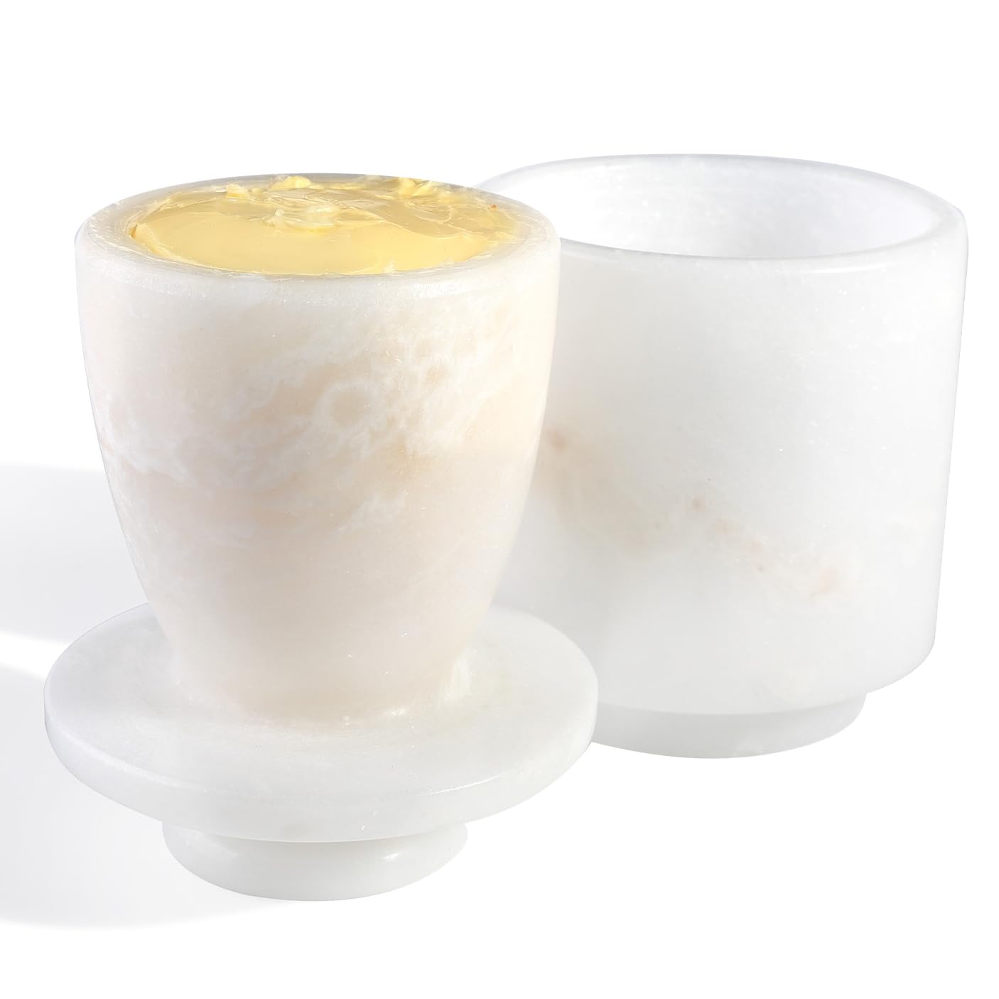 Photo 1 of Koville Marble Butter Keeper White Handmade French Butter Holder For Kitchen Counter Decor, Stone Butter Dish Butter Container & Crock for Kitchen, Handmade Butter Crock For Spreadable Butter Ideal