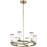 Alora Lighting Revolve 19" Chandelier | Natural Brass Finish | Clear Glass Tubes | Transitional Classic Ceiling Light | Made 