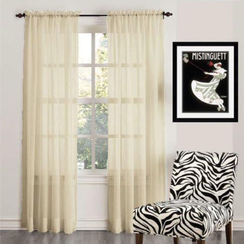 Qutain Home 2-Piece Solid Beige Sheer Window Treatment Curtains Drape Panels 60"x84"