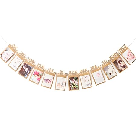 Baby 1. Geburtstag Bilderrahmen, Sunbeter 1-12 Monate Bilderrahmen Wimpel Banner Papier Girlande Wandbehang für Geburtstagspa