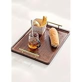 DIKOCO 16"X12" Bamboo Serving Tray with Handles in Gold, Christmas Decorative Tray for Coffee Table, Food Tray for Breakfast, Coffee Table Tray, Large Serving Tray for Kitchen, Living Room, Home Decor