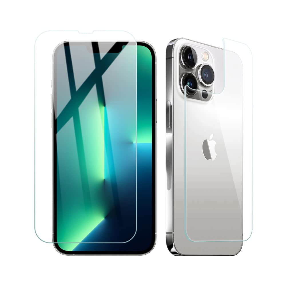 PaceBid [Pack of 2 Tempered Glass Compatible with iPhone 13 Pro Screen Protector + Tempered Glass Back, Tempered Glass [9H Hardness] [AntiFingerprint] [Ultra Clear] Screen Protector for iPhone 13