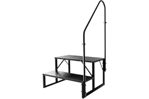 FRUYYZL RV Steps with Handrail, 2 Step RV Stairs 660 lbs Load Capacity, Step Ladder with Anti-Slip Panel, Mobile Home Stairs for Travel Trailers