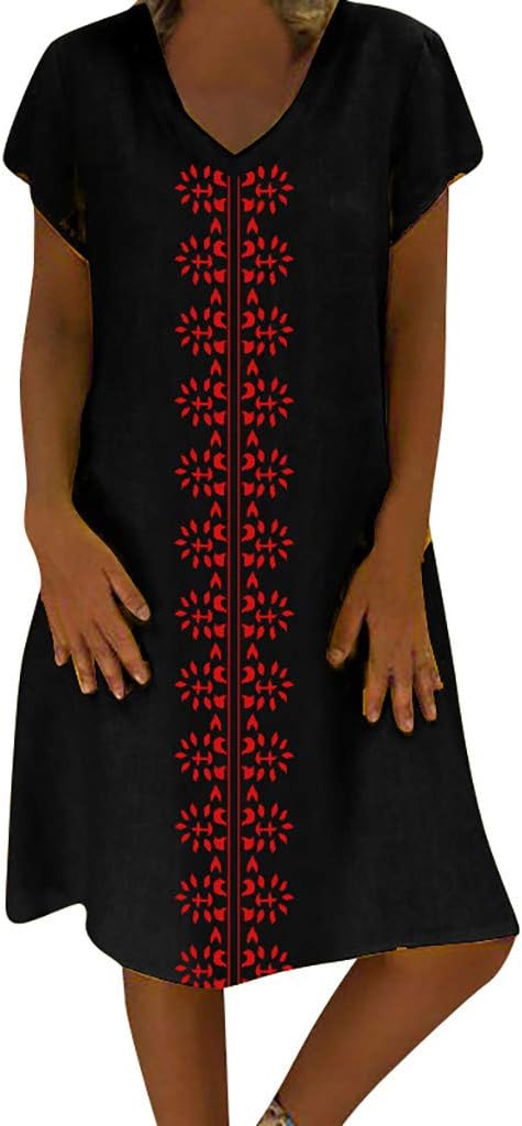 Sumeimiya Dress for Women Plus Size,Ladies Summer Cotton and Linen Dress Casual Loose T-Shirt Dress S-5XL