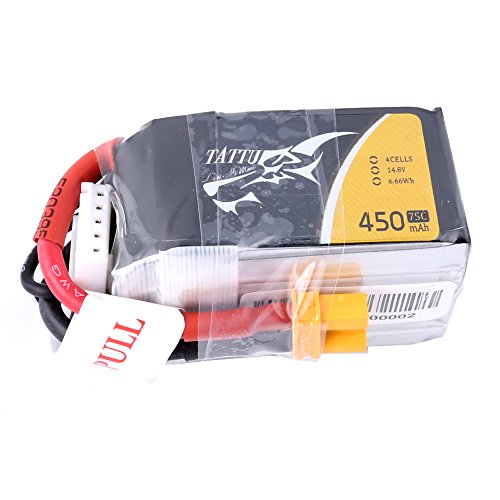 Tattu 14.8v 450mah 75c 4s lipo battery pack with xt30 plug for mu…