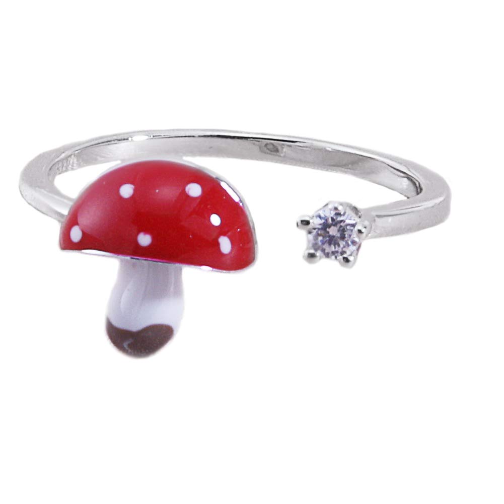 Helen de Lete S925 Sterling Silver Red Mushroom Adjustable Ring