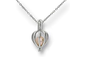 Pearlina Cultured Pearl in Oyster Necklace Set Silver-tone Heart Cage Locket w/Stainless Steel Chain,18"