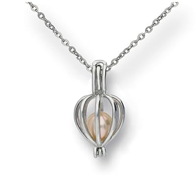 Pearlina Cage Cultured Pearl Oyster Necklace Set Rhodium Plated Heart Locket w/Stainless Steel Chain,18&quot