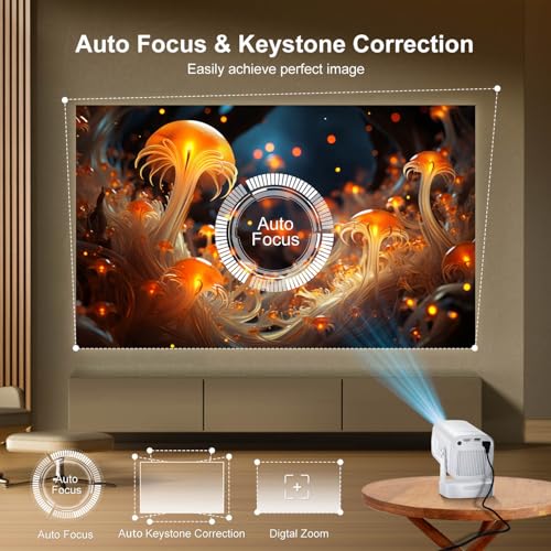 Mini Projector 4K, WiFi & Bluetooth 5.4, Auto Focus/Keystone, 1080P Native | Built in Apps, Short Throw, Portable Smart Projecteur for Outdoor Movies/Bedroom/Home/Gaming (2026 Upgrade)