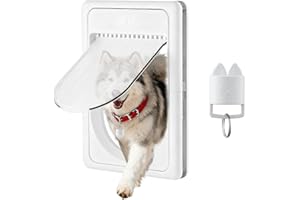 AJKJ Smart Electronic Pet Door, Automatic Dog Door with 3 Modes, Battery Powered Electronic Sensor Pet Door with 1 Sensing Key, Fit for Large Pets Up to 85lbs. (New Upgraded) - Large Size