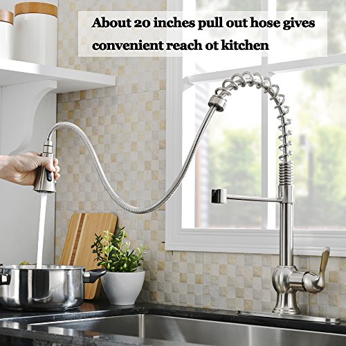 Comllen Lead Free Modern Stainless Steel Brushed Nickel Pull Down Kitchen Sink Faucet, Pull Out Sprayer Kitchen Faucet With Cover Plate