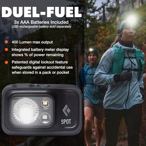BLACK DIAMOND Spot 400 Headlamp | 400 Lumens Brightness, Dimmable | Waterproof & Durable | 3X AAA Battery Operated (Included) | Graphite