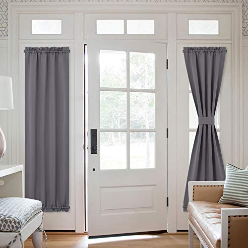 NICETOWN French Door Window Curtains - Functional Thermal Insulated Blackout Curtain Panels for Patio Door/Sidelight Door 25W by 72L inches - Grey (2 Panels)