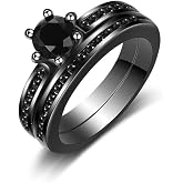 Uloveido Black Zircon Solitaire Channel Set Wedding Band Eternity Engagement Ring 2PCS Women's Bridal Rings Sets Y1077