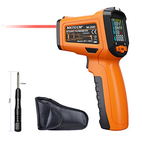 NKTECH Digital Laser Infrared IR Gun NK-200D 5-IN-1 LCD Humidity Dew Thermometer -50~800°C Ambient Temperature Thermocouple K-Type -40~500°C 12:1 Non-contact Tester Alarm