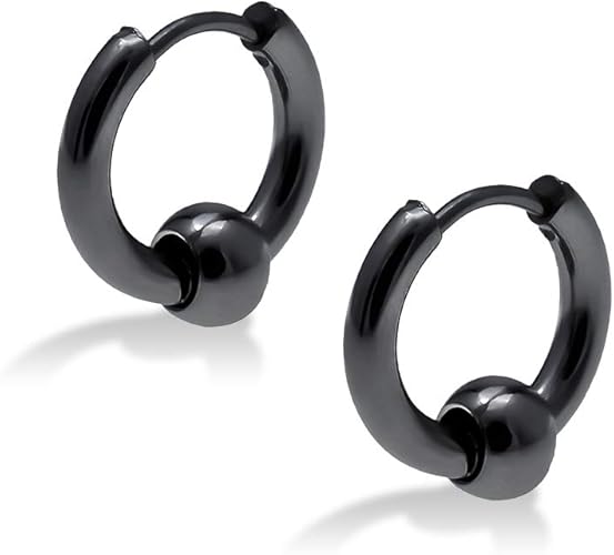 Amazon Puente ビーズ付き フープピアス ステンレス 両耳セット ブラック ビーズピアス メンズ レディース ボール ボール付き ピアス リングピアス ボール6ｍｍ ビーズ 18g 太め 小さめ r Cbr キャプティブビーズリング 黒 10mm ピアス 通販