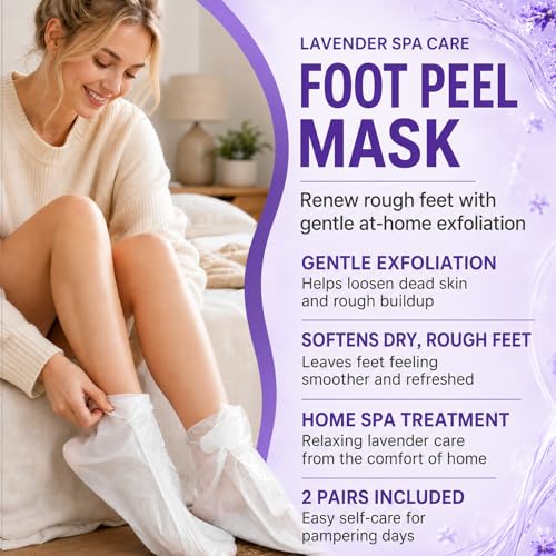 2 Pairs Foot Exfoliating Socks, Foot Peeling Mask, Exfoliating Socks, Moisturizing for Dry Cracked Feet, Exfoliating Socks for Women and Men (Lavender)