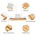 LANGRIA Bamboo Wood Bathtub Caddy Tray with Extending Sides Mug/Wineglass/Smartphone Holder, Metal Frame Book/Pad/Tablet Holder with Waterproof Cloth Detachable Sliding Tray Non-Slip Rubber Base