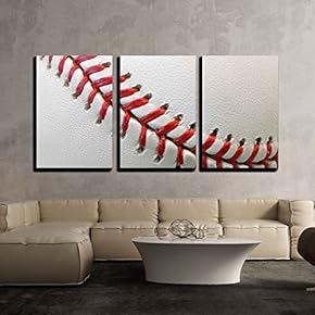3 Piece Canvas Wall Art - Baseball Detail - Modern Home Art Stretched and Framed Ready to Hang - 16"x24"x3 Panels