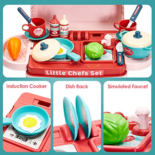 BUYGER 3 in 1 Küchenspielzeug Zubehör Kinderküche Spielküche Kinder Kochgeschirr Topfset Lebensmittel Rollenspiel… – Bild 5