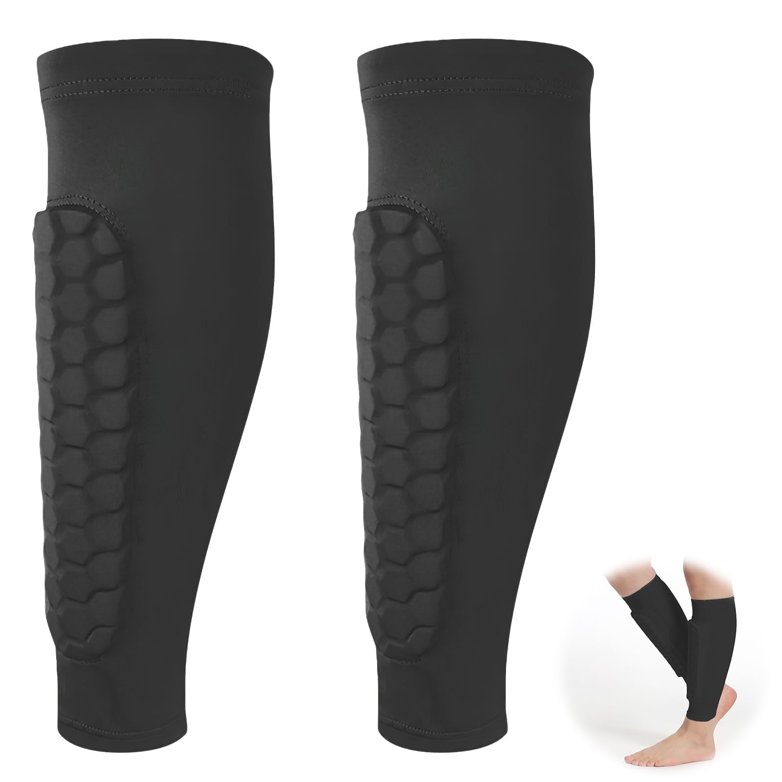 Photo 1 of 2Pcs Soccer Shin Guards, Shin Defender for Kids Youth Adults, Lightweight Calf Compression Sleeves with Honeycomb Pads, Football Baseball Taekwondo Protective Gear, Anti-Slip Design (M, Black)