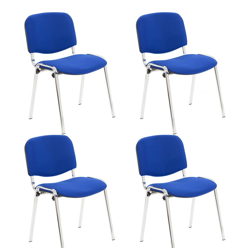 Office Hippo Heavy Duty Stackable Reception Chair - Chrome Frame, Royal Blue Fabric, Pack of 4