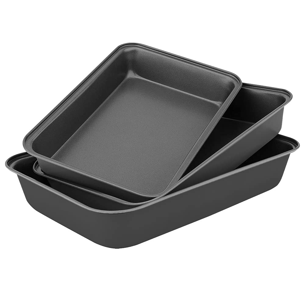 Space Home - Non Stick Baking Trays Set of 3 - Deep Roasting Tin, Large Oven Tray - Roasting Trays for Oven - Premuim Non-Stick Coating, Cooking and Roasting - Non Stick Deep Oven