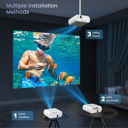 HOMPOW Projector, Native 1080P Full HD Bluetooth Projector with Speaker, 9500 Lumens Outdoor Portable Movie Mini Projector Compatible with Laptop, Smartphone, TV Stick, Xbox, PS5