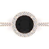 Clara Pucci 1.8 cttw Onyx 14K Rose Gold Solitaire with Accents Ring for Women - Cocktail Statement Fashion Jewelry Gift (7.5mm, Round Cut)