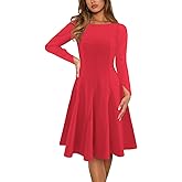 Puhrissimus Cocktail Dress for Women Long Sleeve Elegant Midi A-Line Flare Formal Swing Fall Wedding Guest Maxi Party Dress