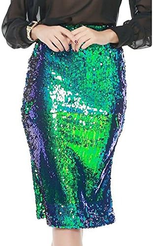 Haijie Womens's High Waist Blue Green Sequins Long Pencil Skirt Dress