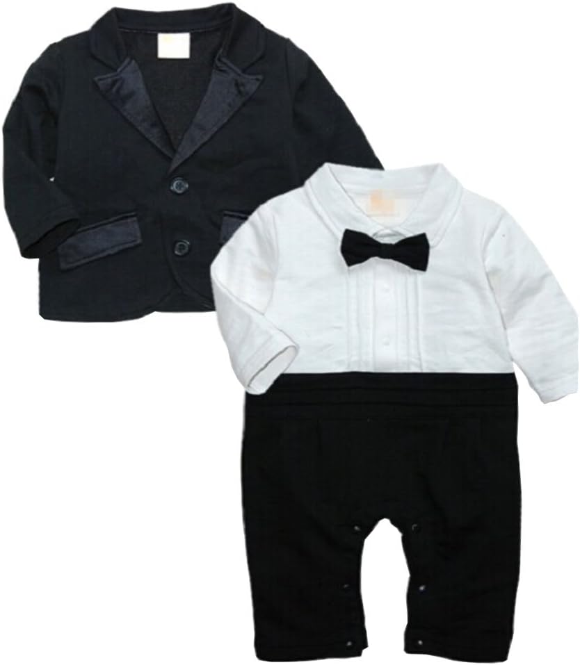 MissChild Gentlemen Suit for Baby Boys, Romper + Tuxedo Formal Wear