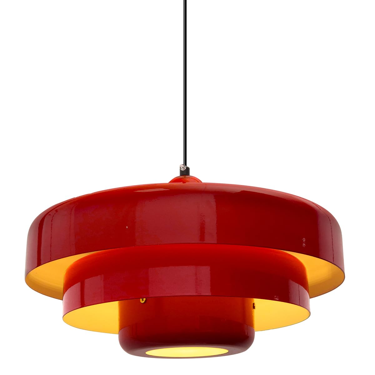 Photo 1 of Qepeety Red Pendant Light, Industrial Metal Pendant Light Fixtures, 3-Layer Shade Design, 13.8-inch Dome, Red Finish, Kitchen Light Fixtures for Dining Table
