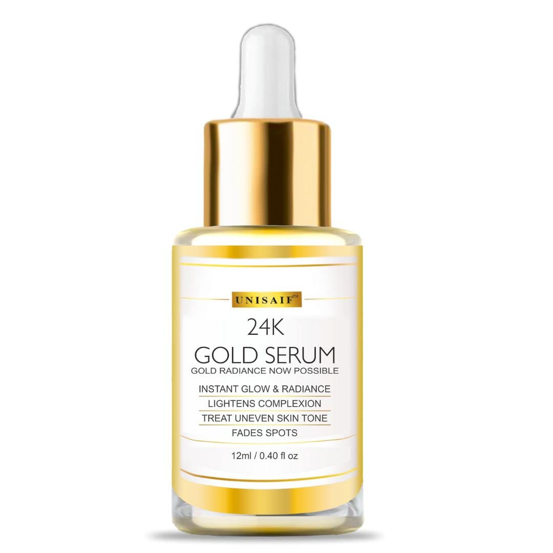 UNISAIF 24k Gold Vitamin C Face Serum - Dark Spot Corrector Hydrating Serum | Vitamin c Serum Pore Minimizer Serum & Collagen Serum for Face | Skin Brightening Serum Dark Spot Remover for Face 12 ml