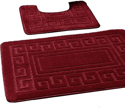 EDS Luxury 2 Piece Greek Bath Mat Set Non Slip Ultra Soft Bathroom Mats Water Absorbent Bath Mats Machine Washable Rug Toilet Mat for Bathroom Floor (Burgundy)