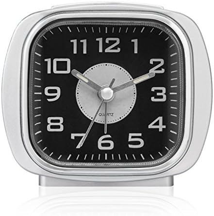 Non Ticking Bedside Analog Alarm Clock ,Simple to Set ,Ascending Sounds ,With Nightlight and Snooze,Ascending Sound Alarm,Small ,Battery Powered,by COCOMOON(Silver)