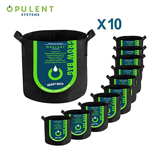 OPULENT SYSTEMS 10-Pack 7 Gallon Grow Bags Heavy Duty Thickened Nonwoven Fabric Containers for Potato/Plant Growing Pots with Handles (Black)