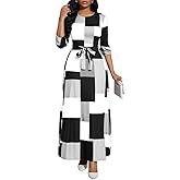 BubFee Long Dress for Women Casual Long Sleeve Dresses Maxi Dress Empire Waist Loose with Belt