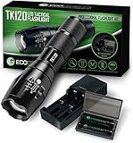 Complete LED Tactical Flashlight Kit - EcoGear FX TK120: High Lumens with 5 Light Modes, Water Resistant, Zoomable - Includes Rechargeable Batteries and Battery Charger - Perfect Gift for Men